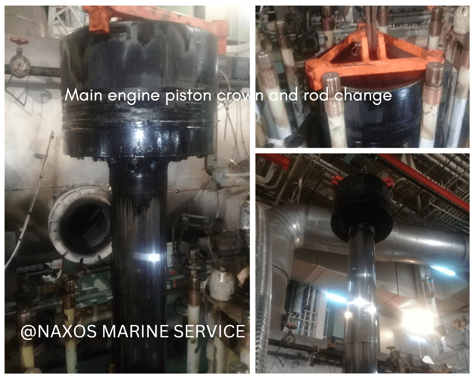 Main engine piston crown and rod change